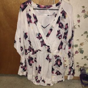 FREE PEOPLE white Floral Tunic medium